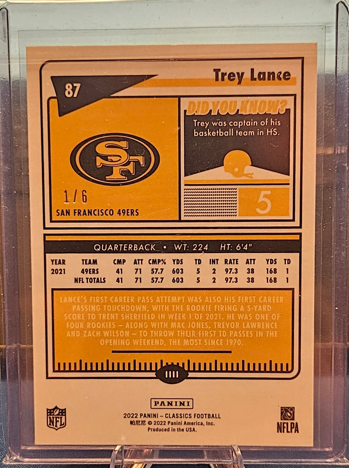 2022 Panini Classics - Trey Lance #87 - Timeless Tributes Stars 1/6