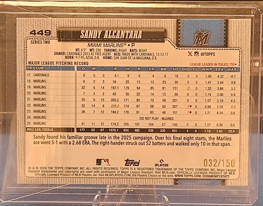 2026 Topps - Sandy Alcantara #449 - Blue 32/150