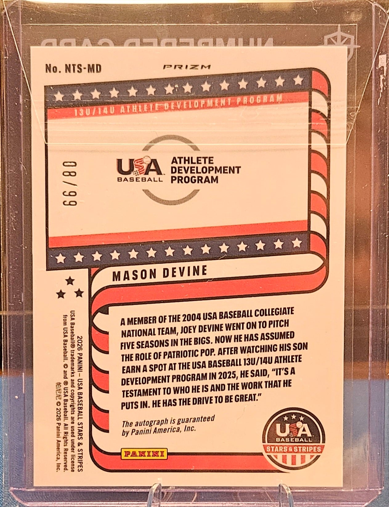 2026 Panini Stars & Stripes - Mason Devine #NTS-MD - Green Prizm 8/99 - Auto