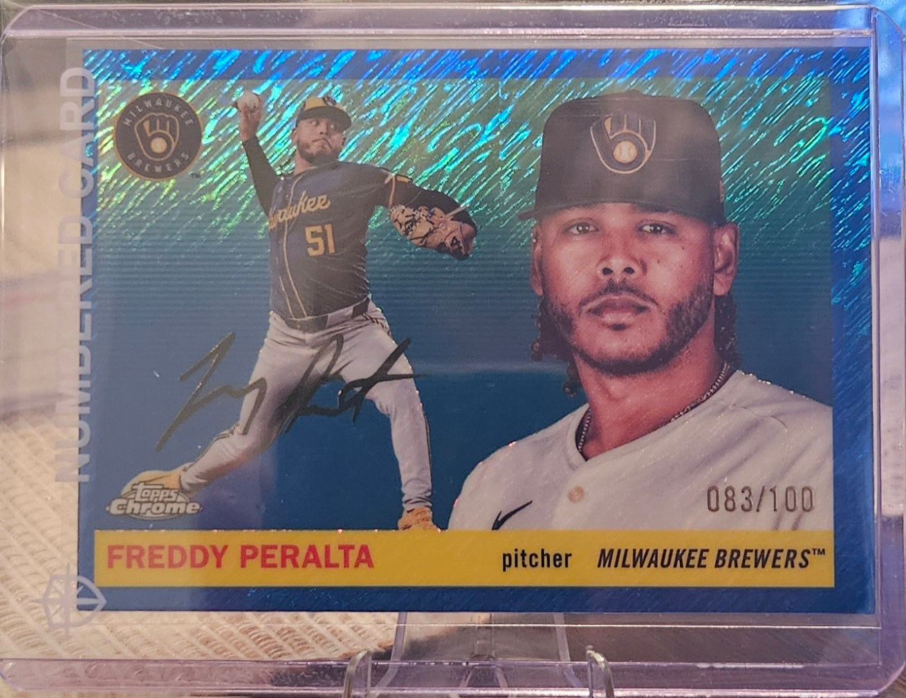 2025 Topps Chrome Platinum Anniversary - Freddy Peralta #28 - Blue Lava Refractor 83/100