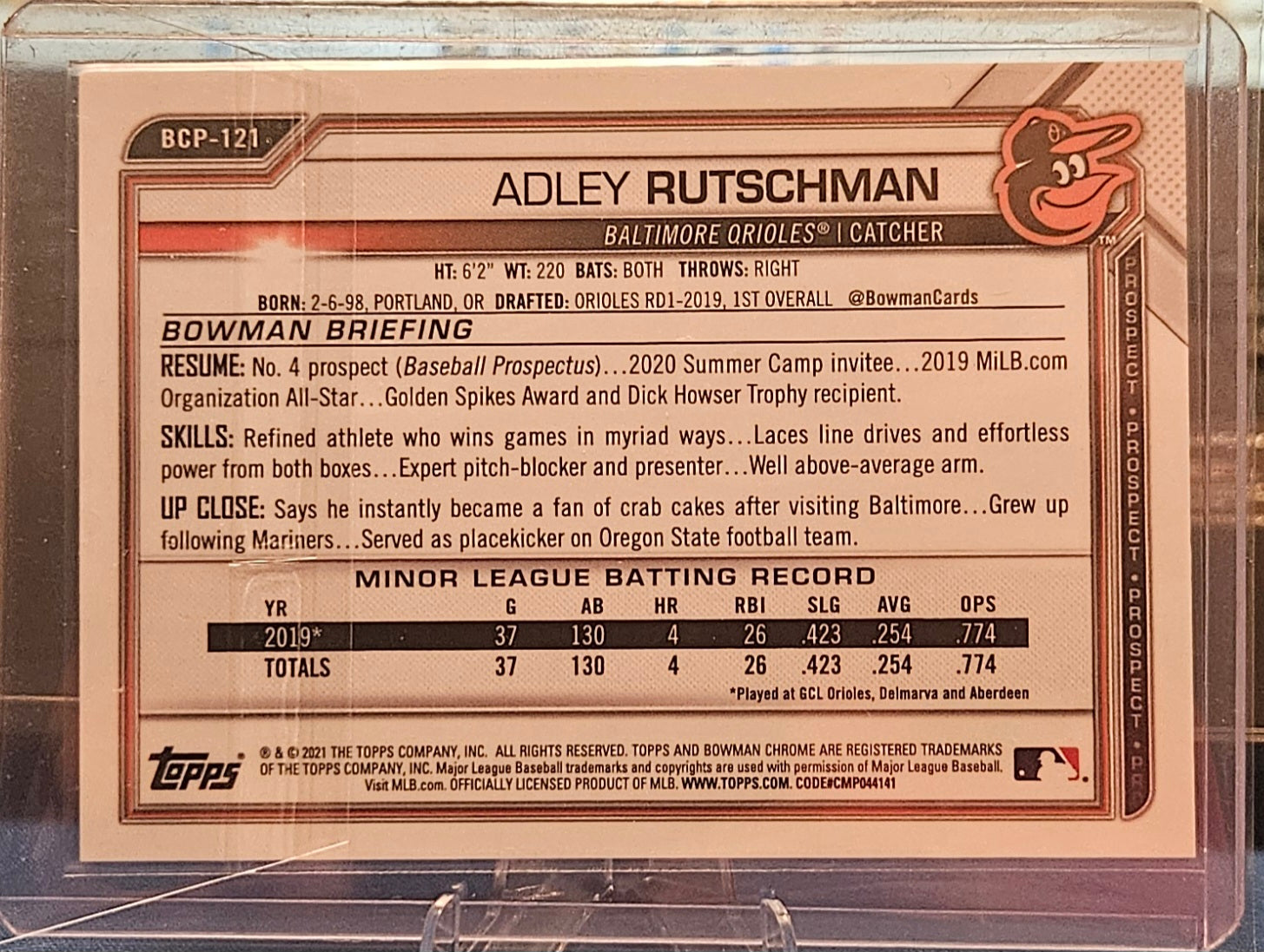 2021 Bowman Chrome - Adley Rutschman #BCP-121 - Purple Refractor 25/250