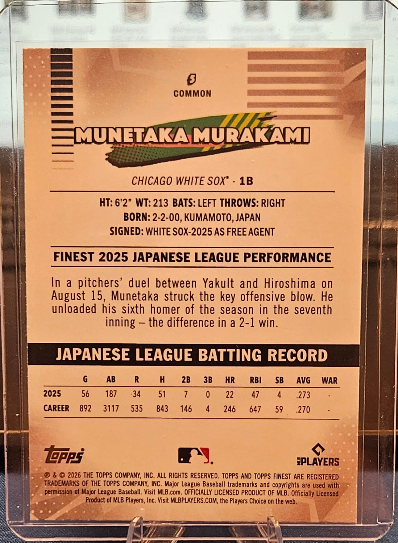 2026 Topps Finest - Munetaka Murakami #5 (RC)