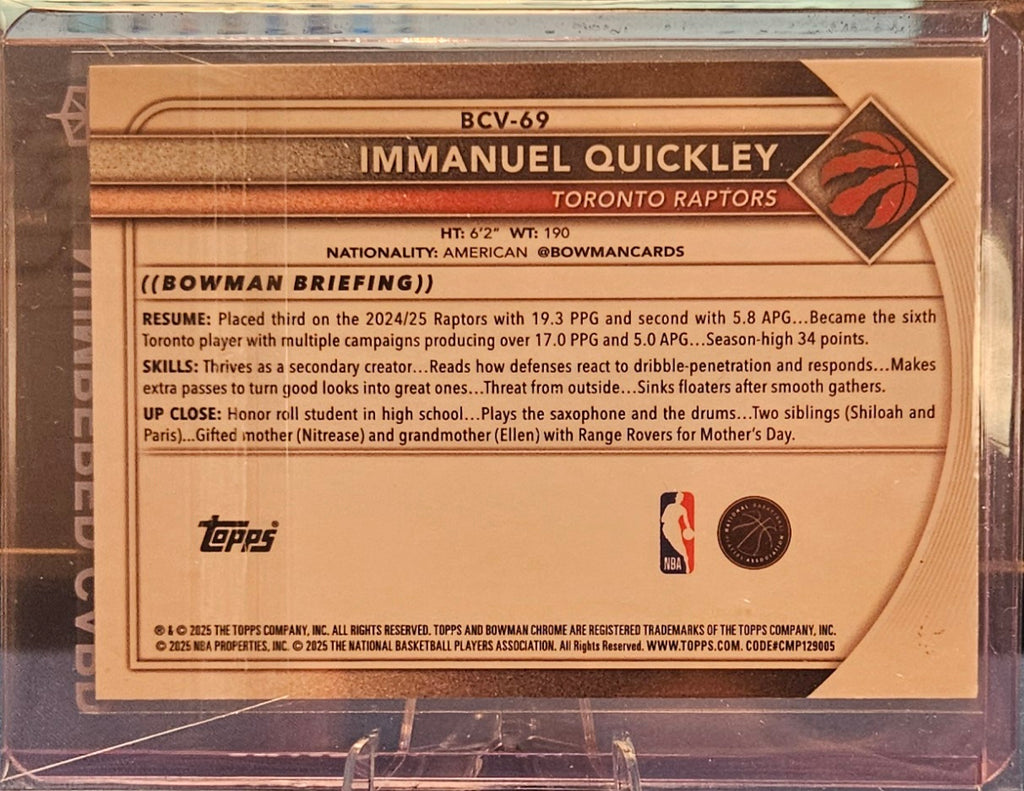 2025-26 Bowman Chrome - Immanuel Quickley #BCV-69 - Green Mojo Refractor 91/99