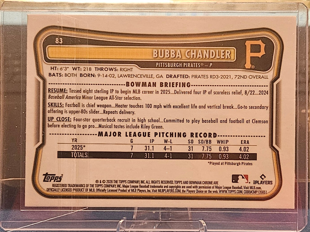 2026 Bowman Chrome - Bubba Chandler #83 - Purple Mojo Refractor 158/199 (RC)
