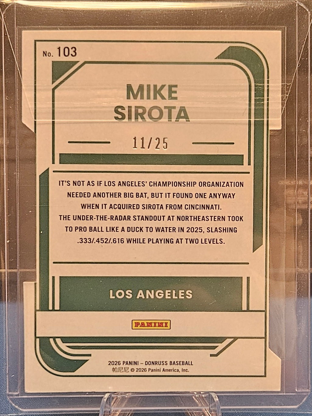 2026 Donruss - Mike Sirota #103 - Gold Die Cut 11/25 (Rated Prospect)