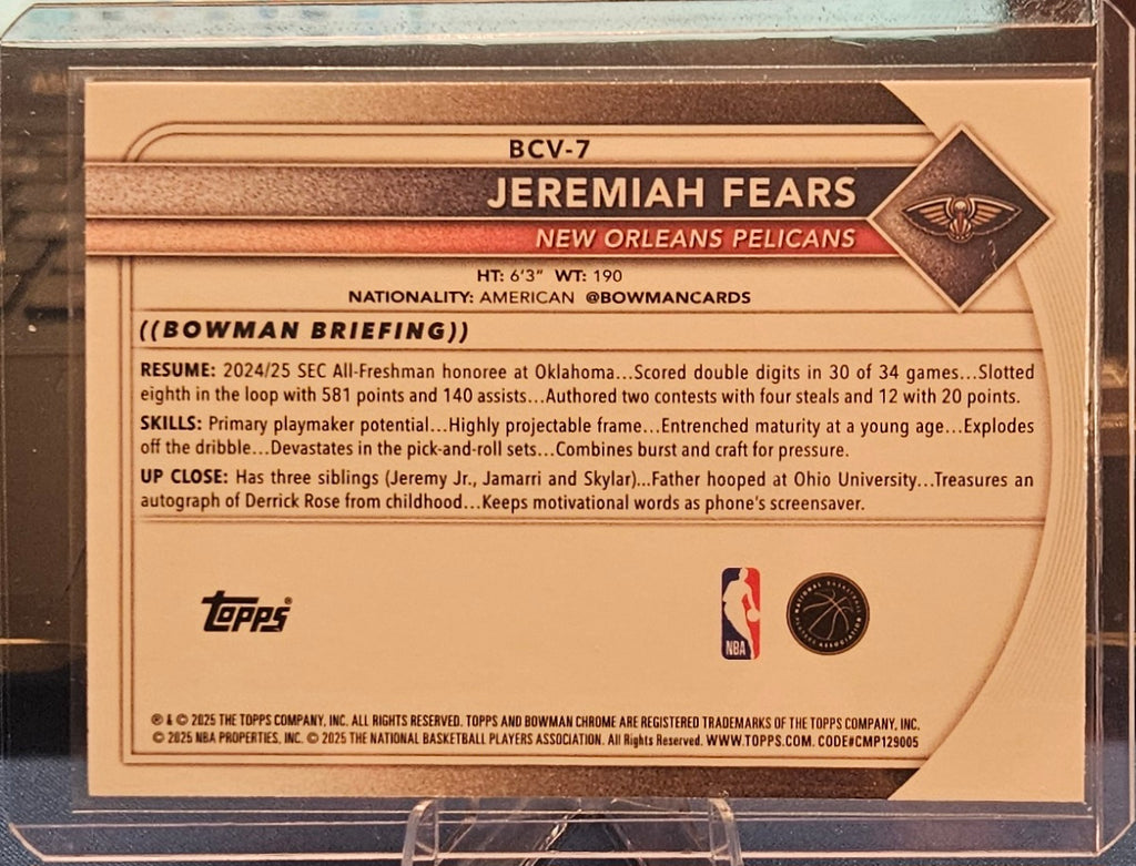 2025-26 Bowman Chrome - Jeremiah Fears #BCV-7 - Mojo Refractor (RC)