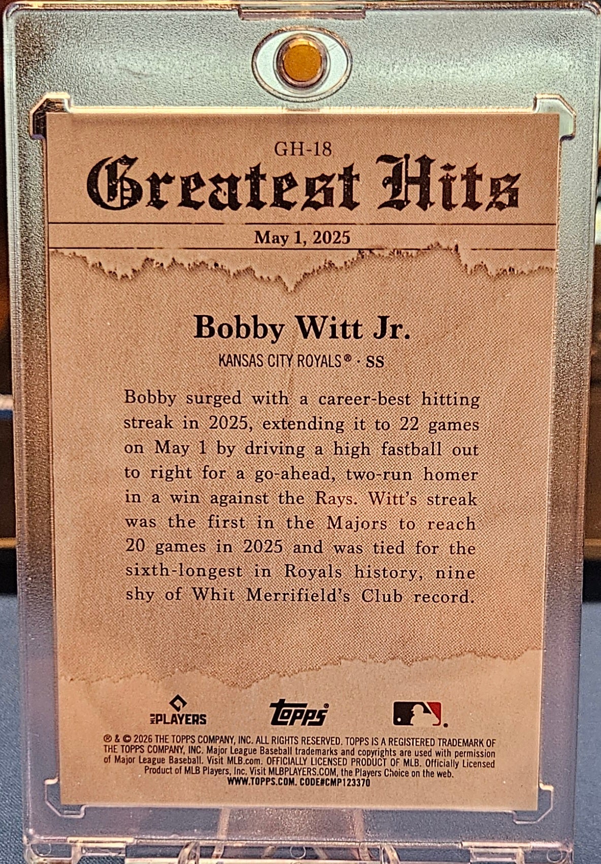 2026 Topps Greatest Hits - Bobby Witt Jr. #GH-18 - Gold 3/50