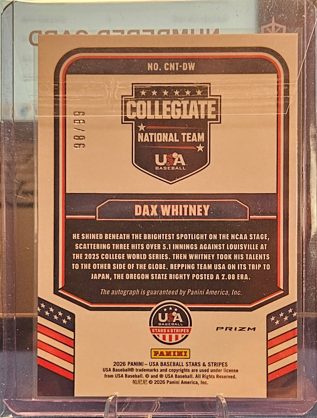 2026 Panini Stars & Stripes - Dax Whitney #CNT-DW - Autograph - Green Prizm 98/99