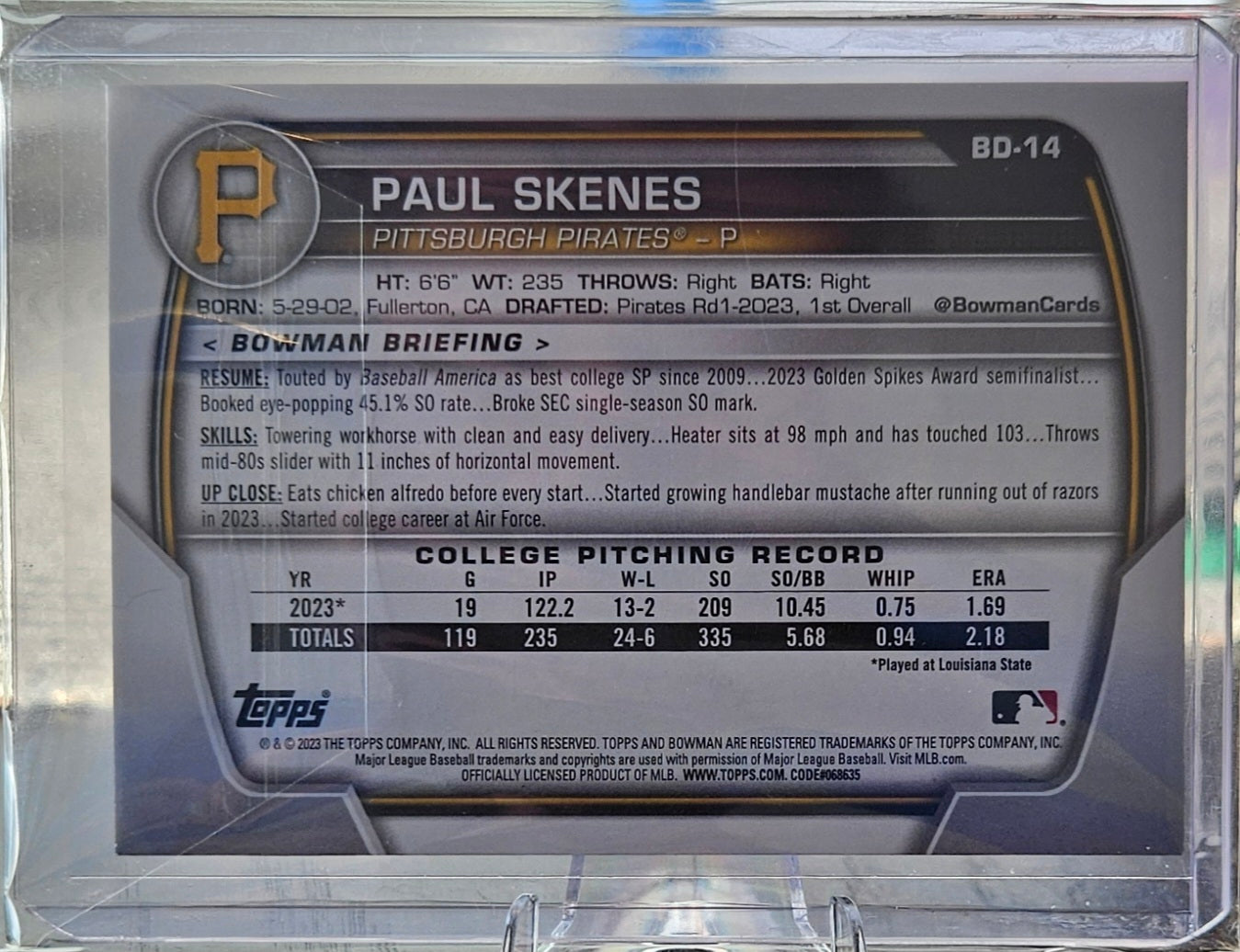 2023 Bowman Draft - Paul Skenes #BD-14 - 1st Bowman
