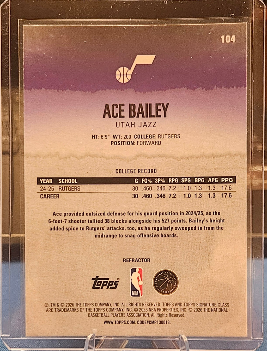 2025-26 Topps Signature Class - Ace Bailey #104 - Chrome Refractor (RC)