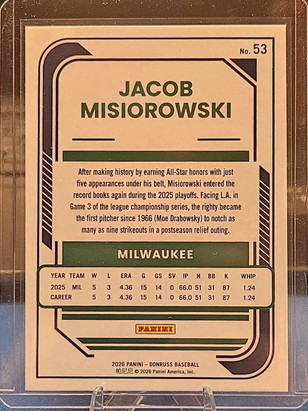 2026 Donruss - Jacob Misiorowski #53 - Green Laser