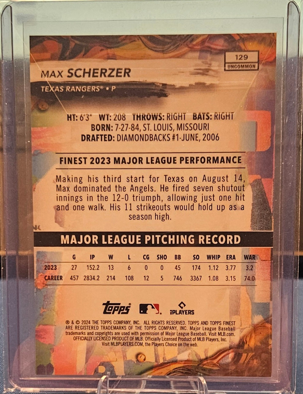2024 Topps Finest - Max Scherzer #129 - Purple Checkerboard 40/99