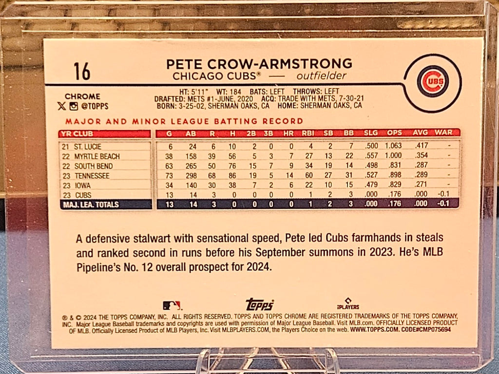 2024 Topps Chrome - Pete Crow-Armstrong #16 - Sepia Refractor (RC)