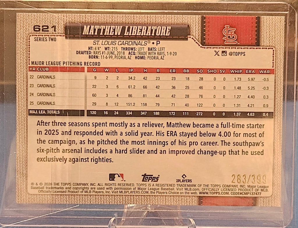 2026 Topps - Matthew Liberatore #621 - Yellow 283/399