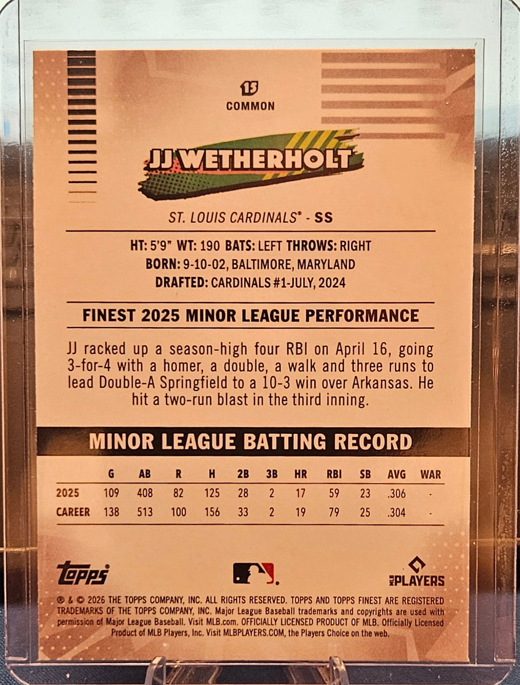 2026 Topps Finest - JJ Wetherholt #15 (RC)