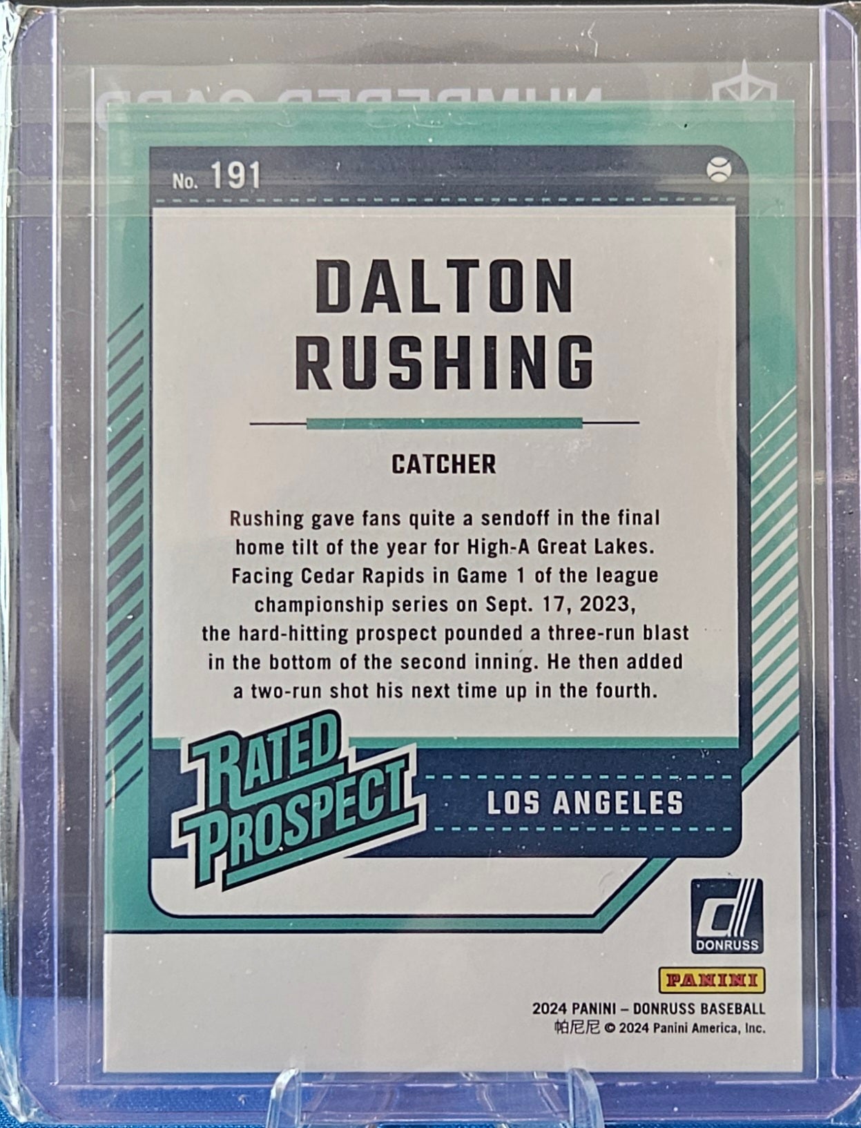 2024 Panini Donruss - Dalton Rushing #191 - Purple 1/99 - Rated Prospect