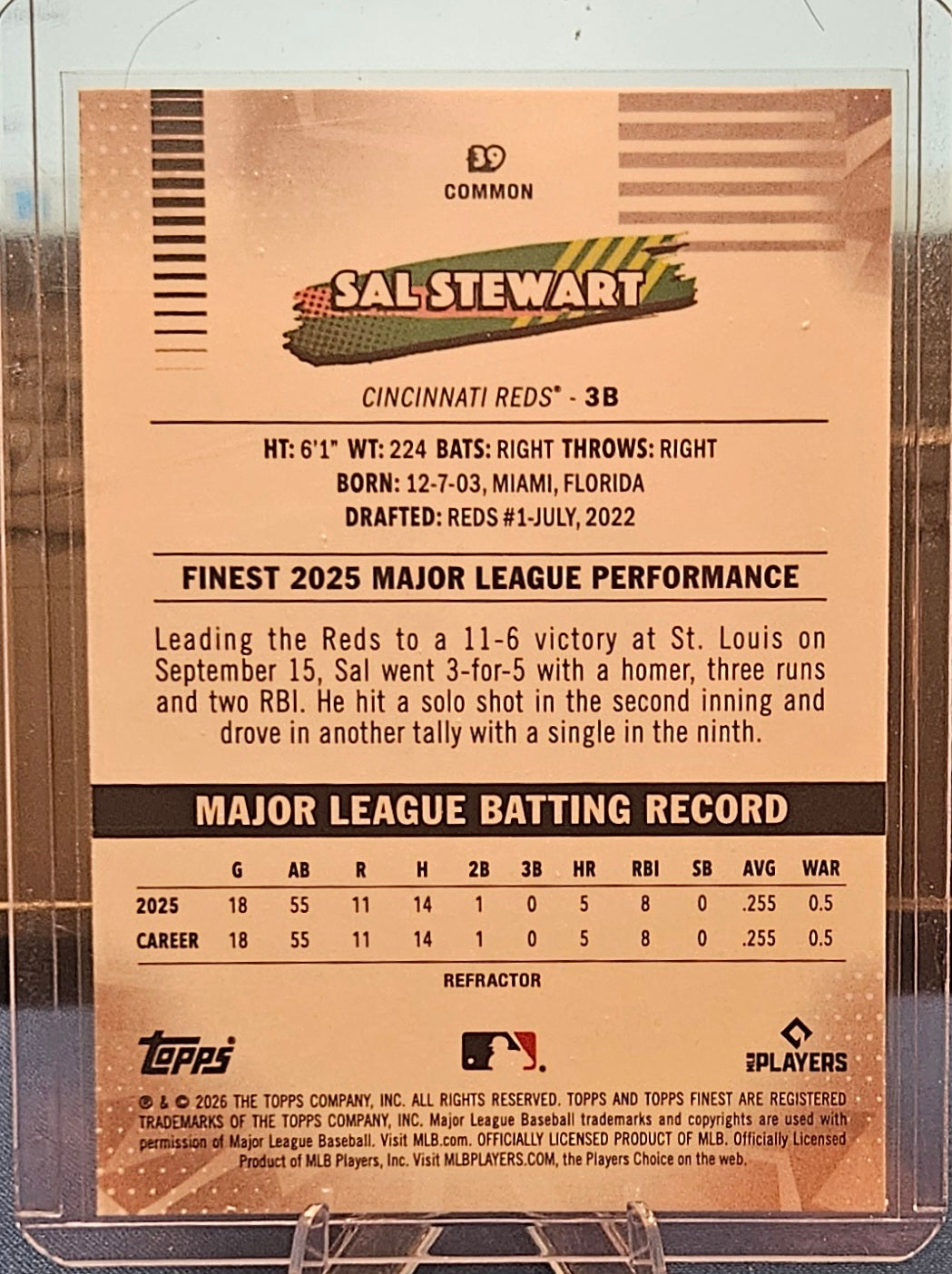2026 Topps Finest - Sal Stewart #39 - Refractor (RC)