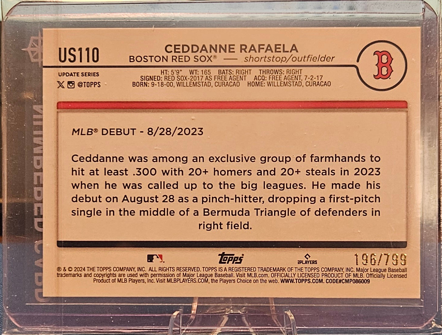 2024 Topps Update - Ceddanne Rafaela #US110 - Purple HoloFoil 196/799 (RC)