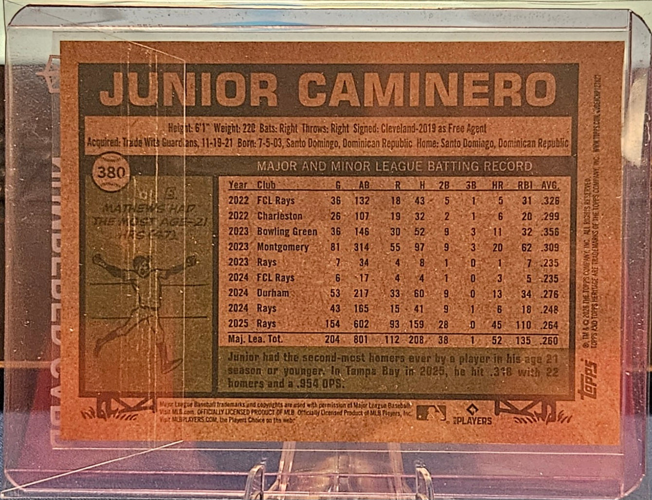 2026 Topps Heritage - Junior Caminero #380 - AL All-Stars - Gold 10/50