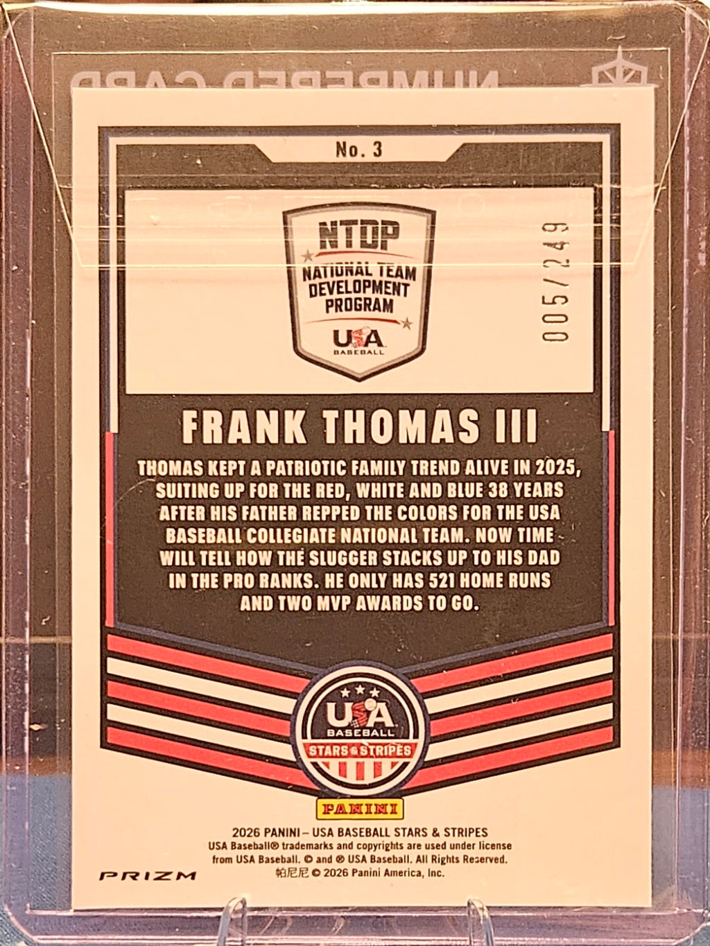 2026 Panini Stars & Stripes - Frank Thomas III #3 - Orange Pulsar 5/249