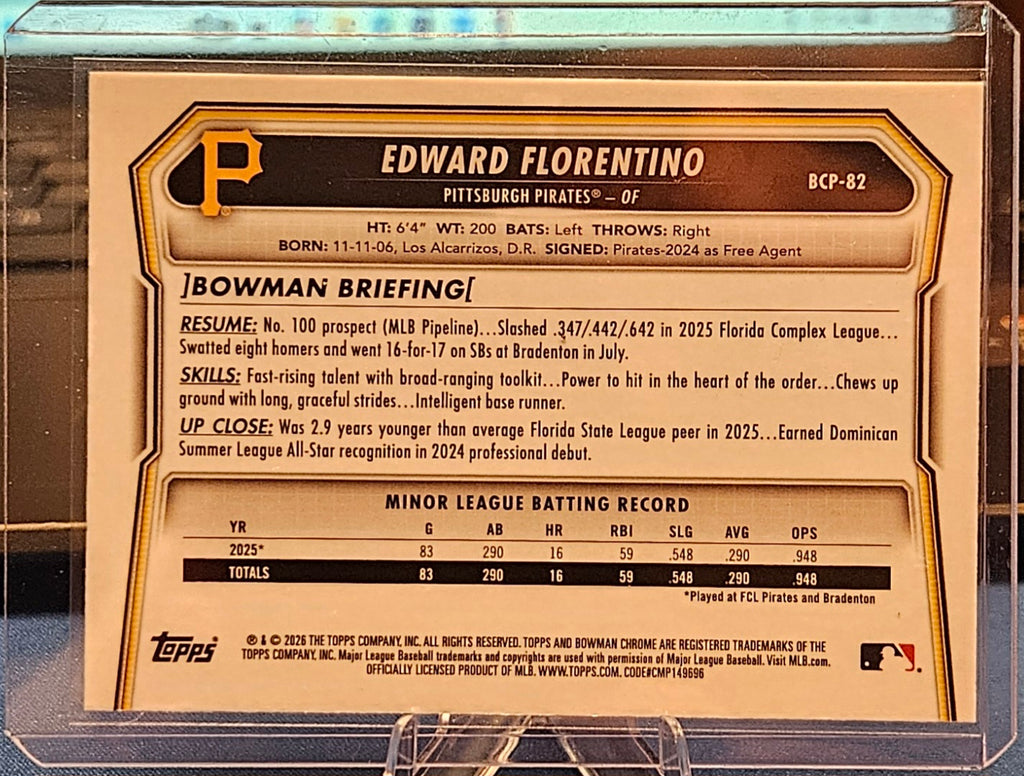 2026 Bowman Chrome - Edward Florentino #BCP-82 - Mojo Refractor (1st Bowman)