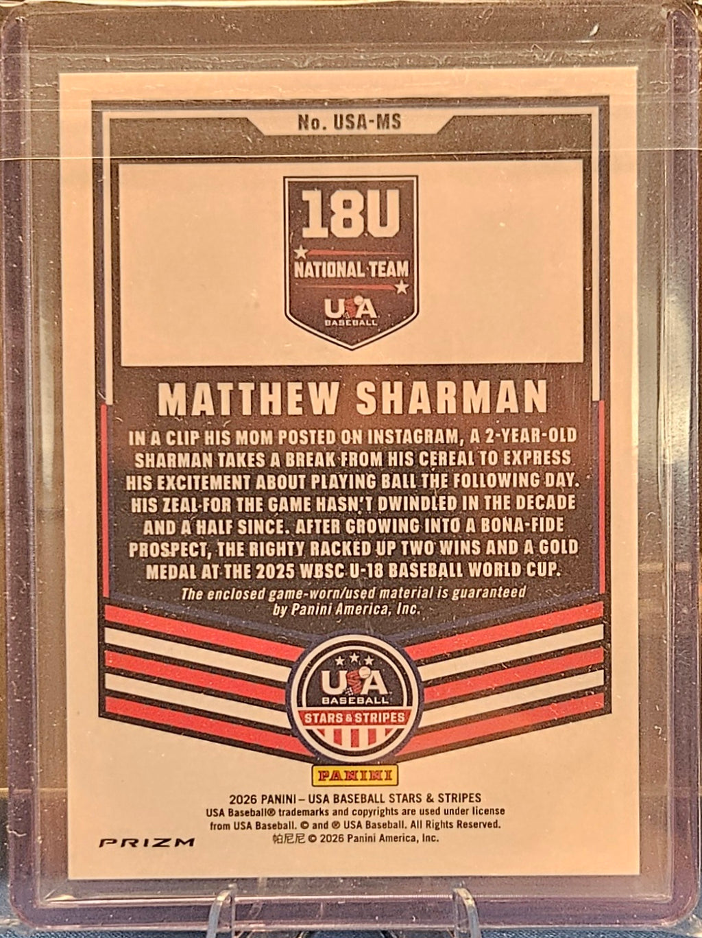 2026 Panini Stars & Stripes USA - Matthew Sharman #USA-MS - Relic
