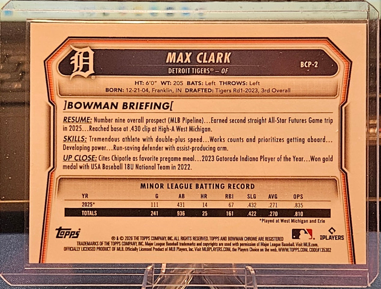 2026 Bowman Chrome - Max Clark #BCP-2 - Reptilian Refractor