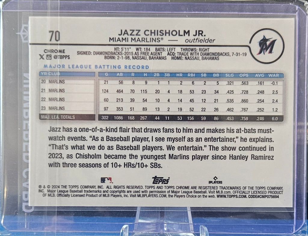 2024 Topps Chrome - Jazz Chisholm Jr. #70 - Aqua Refractor 175/199
