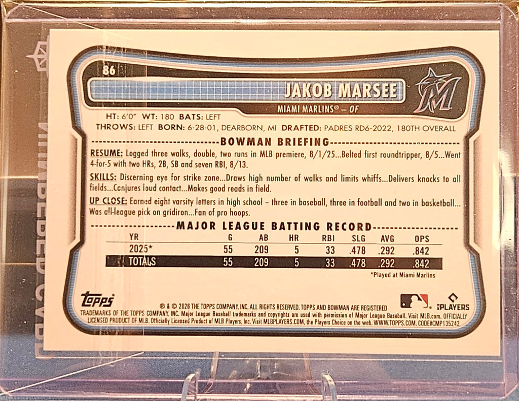 2026 Bowman - Jakob Marsee #86 - Green 109/399 (RC)