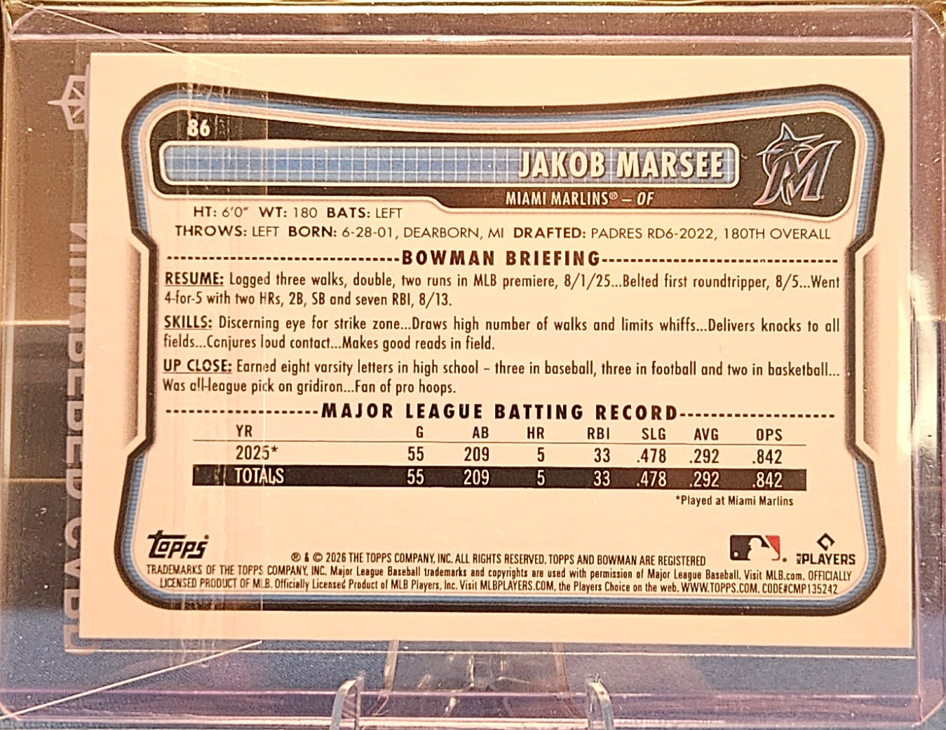2026 Bowman - Jakob Marsee #86 - Green 109/399 (RC)