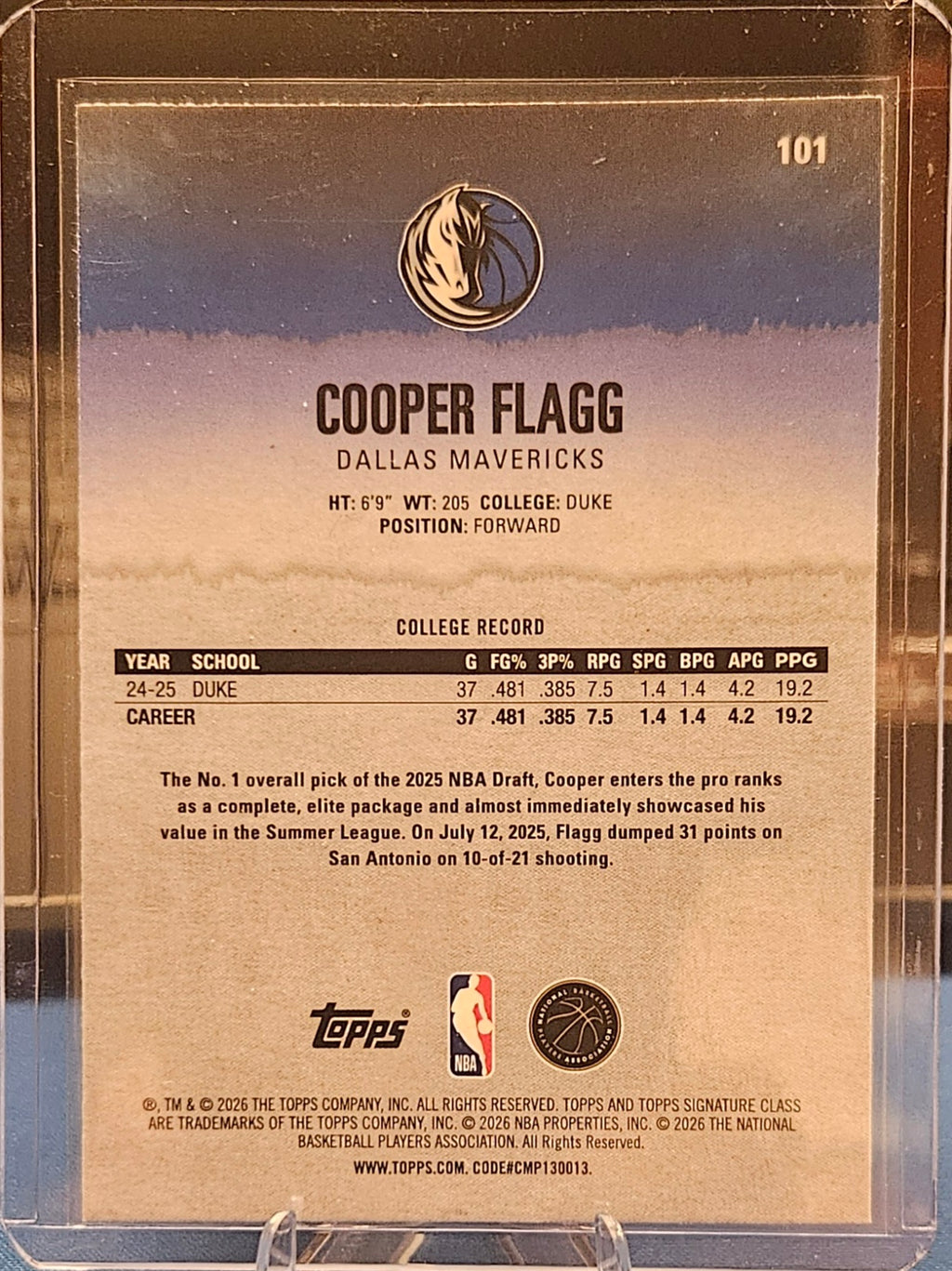 2025-26 Topps Signature Class - Cooper Flagg #101 - Chrome (RC)