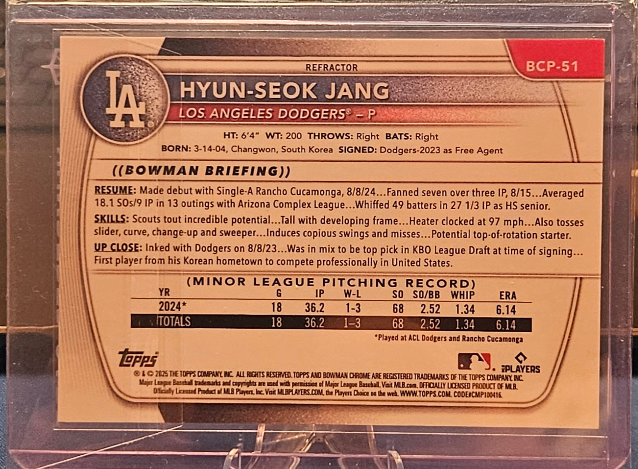 2025 Bowman Chrome - Hyun-Seok Jang #BCP-51 - 1st Bowman Refractor 399/499