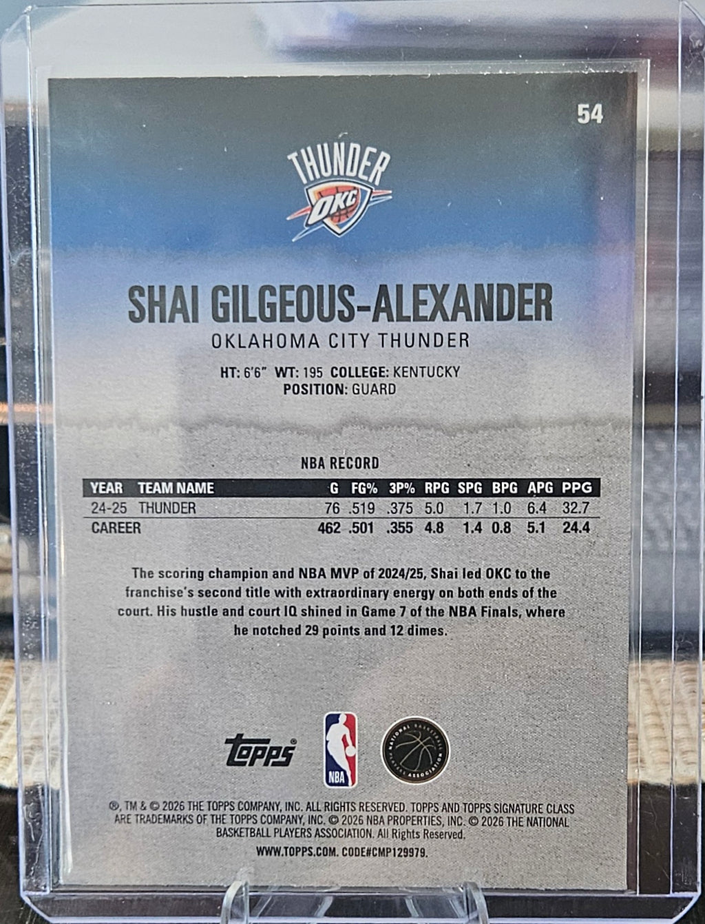 2025-26 Topps Signature Class- Shai Gilgeous-Alexander #54 - Orange & Blue