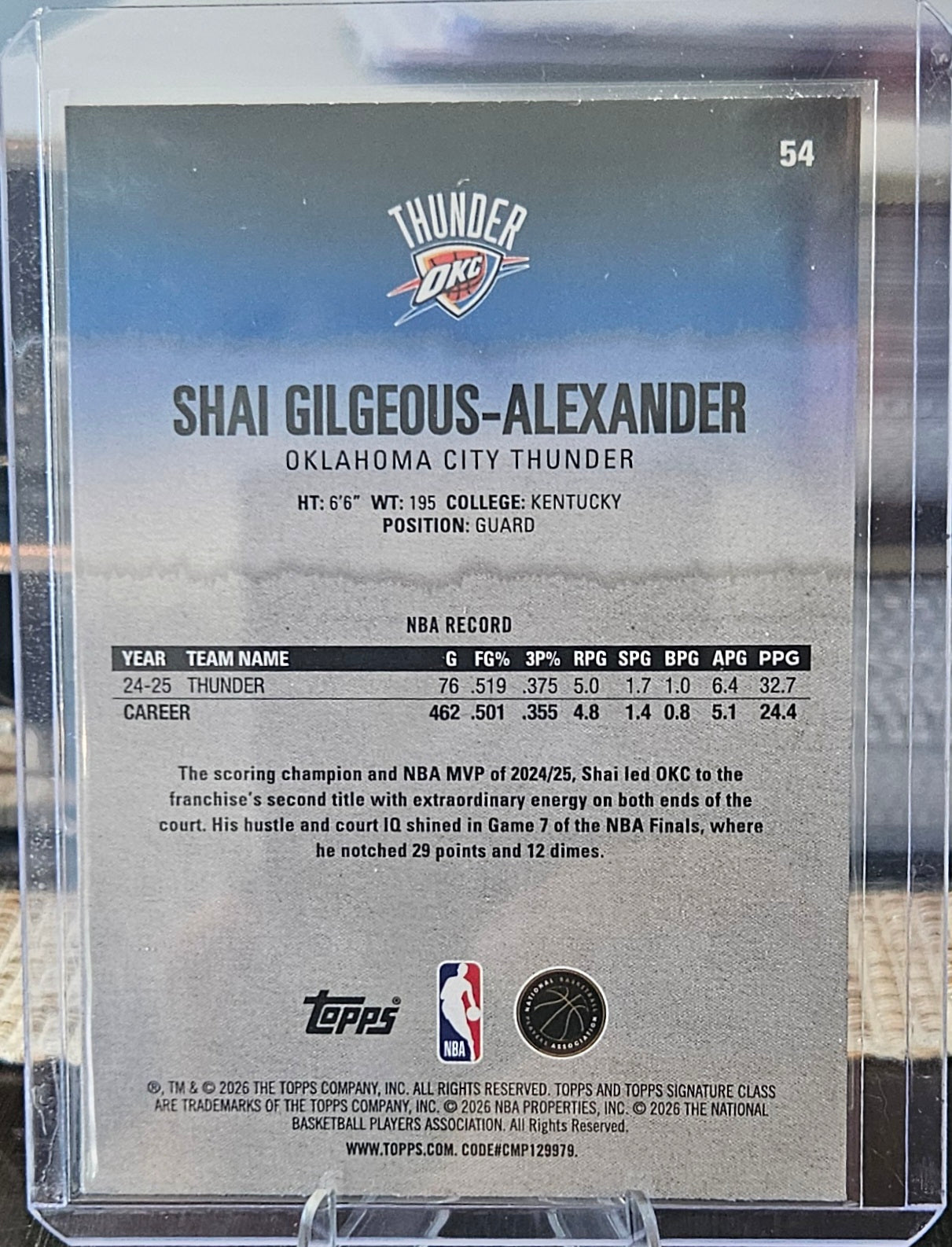 2025-26 Topps Signature Class- Shai Gilgeous-Alexander #54 - Orange & Blue