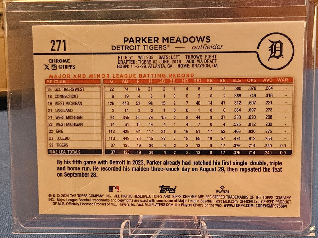 2024 Topps Chrome - Parker Meadows #271 - Blue Raywave (RC) 135/150