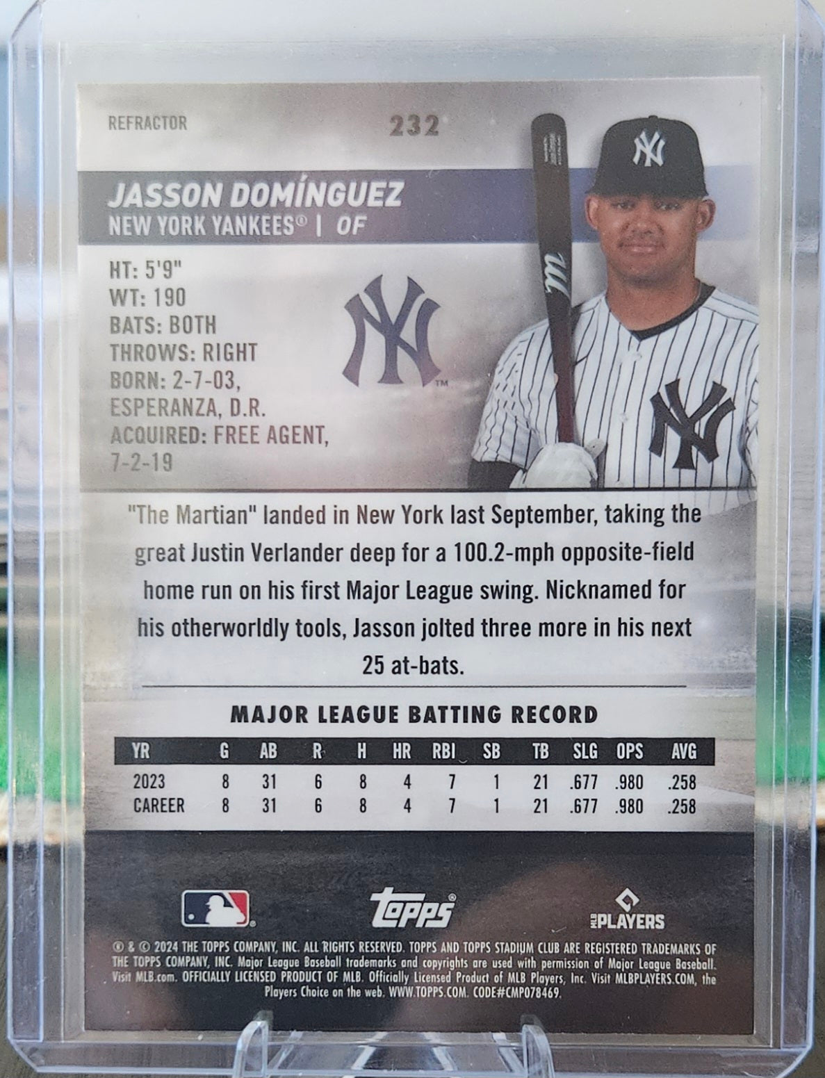 2024 Topps Stadium Club Chrome - Jasson Dominguez #232 - Refractor