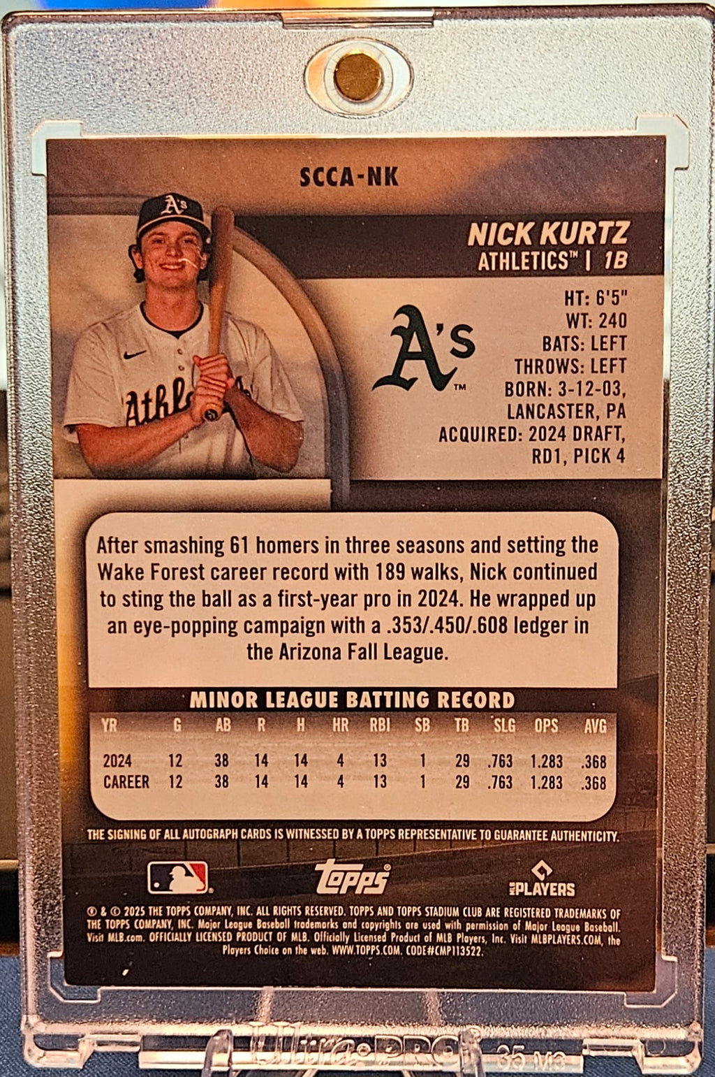 2025 Topps Stadium Club Chrome - Nick Kurtz #SCCA-NK - Gold Auto 49/50 (RC)