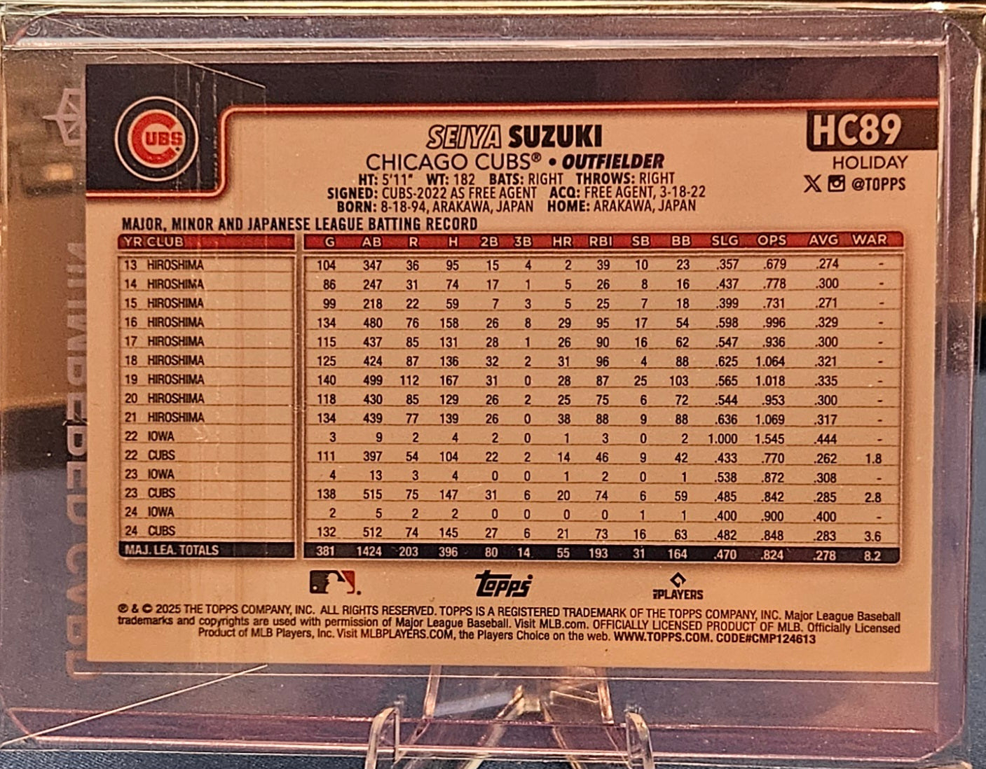 2025 Topps Chrome Holiday - Seiya Suzuki #HC89 - Green Speckle 22/99