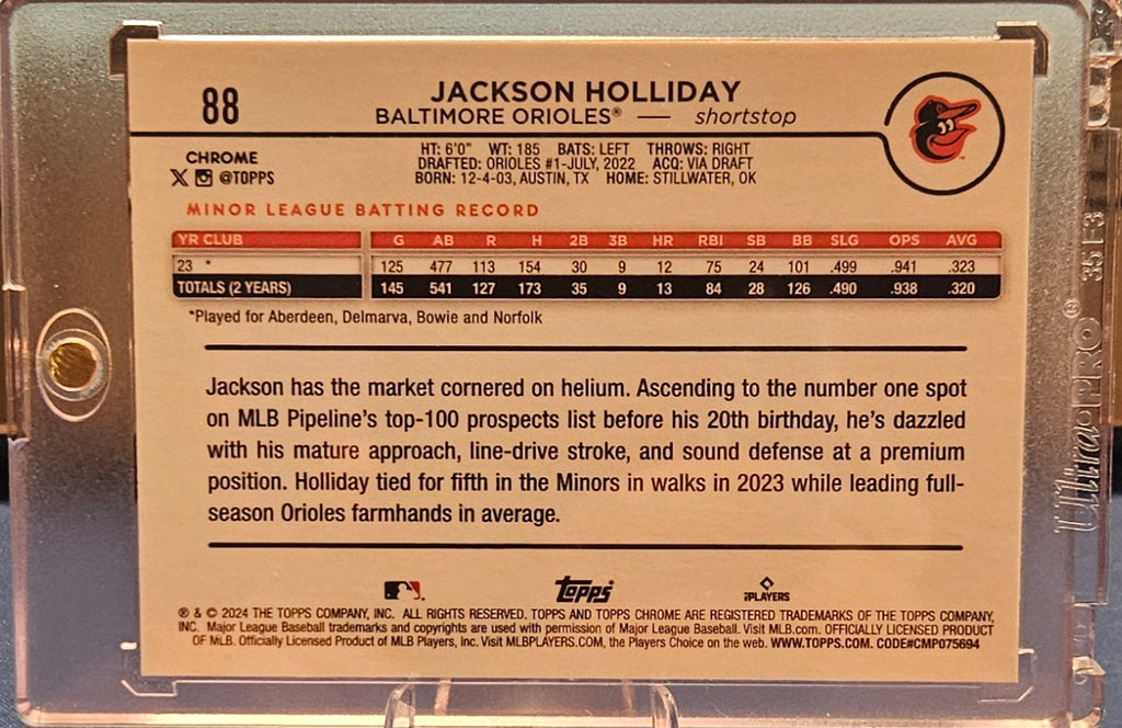 2024 Topps Chrome - Jackson Holliday #88 - Pink Refractor (RC)