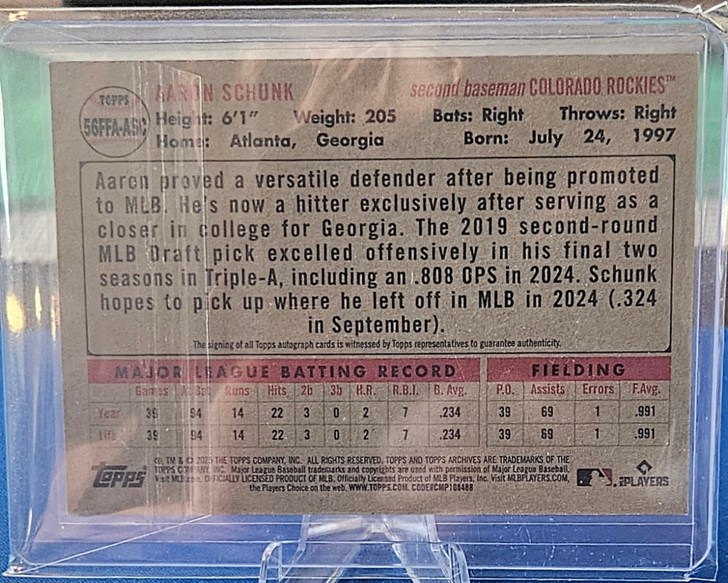 2025 Topps Archives - Aaron Schunk #56FFA-ASC - Fan Favorite Auto (RC)
