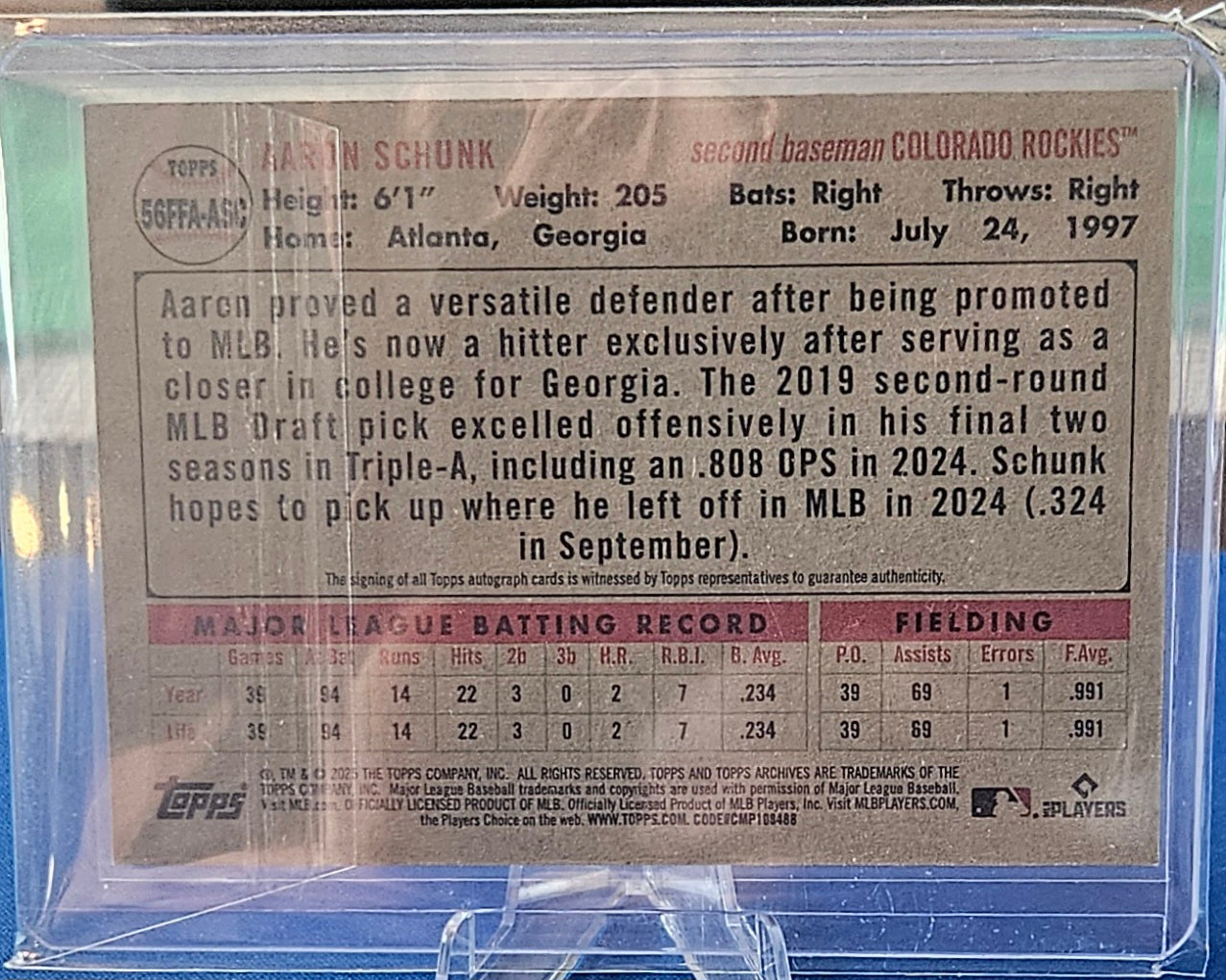 2025 Topps Archives - Aaron Schunk #56FFA-ASC - Fan Favorite Auto (RC)