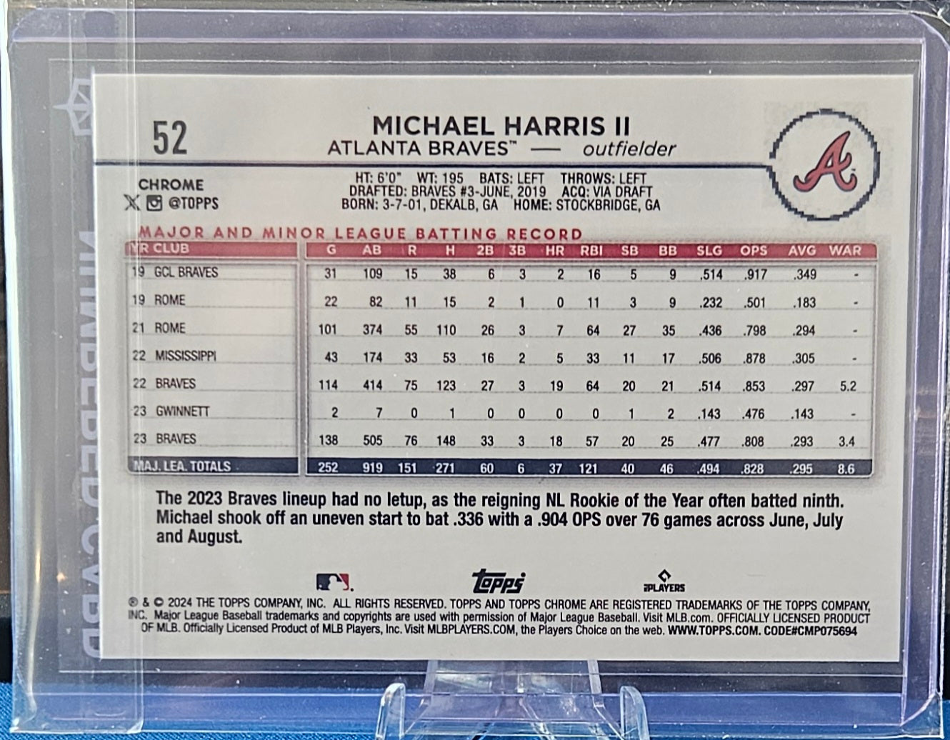 2024 Topps Chrome - Michael Harris II #52 - Aqua Refractor 108/199