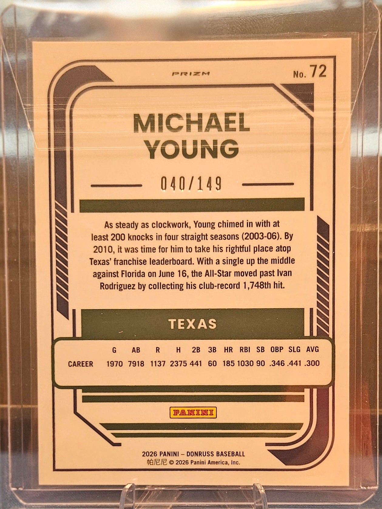 2026 Panini Donruss Optic - Michael Young #72 - Flex Prizm 40/149