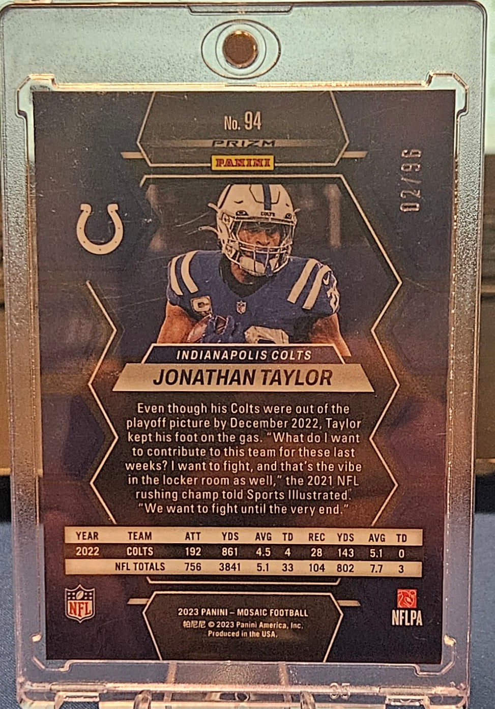 2023 Panini Mosaic - Jonathan Taylor #94 - Blue Sparkle Prizm #2/96