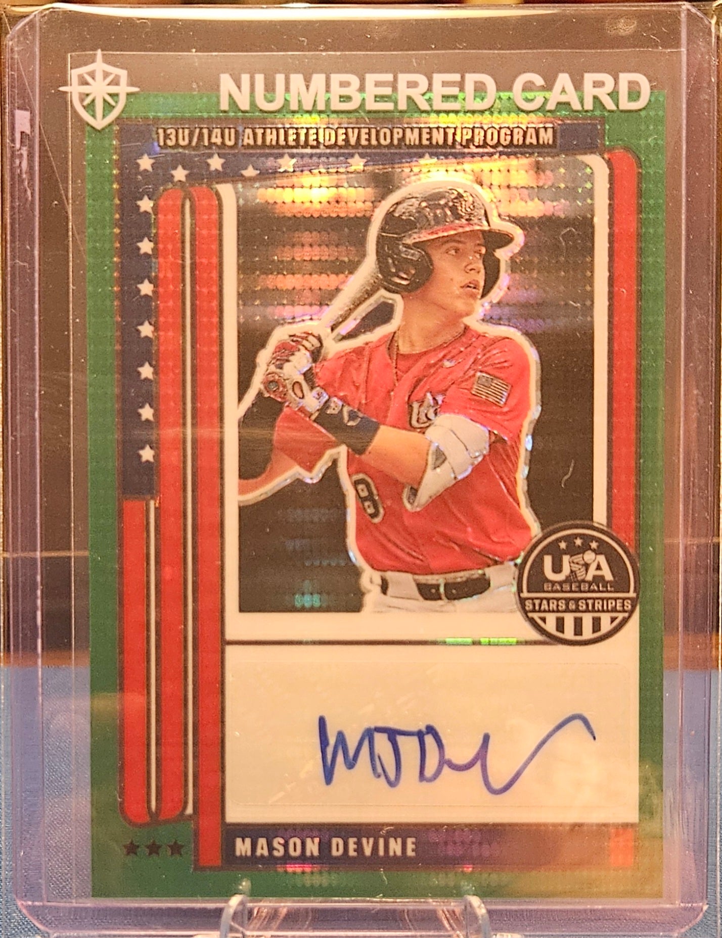 2026 Panini Stars & Stripes - Mason Devine #NTS-MD - Green Prizm 8/99 - Auto