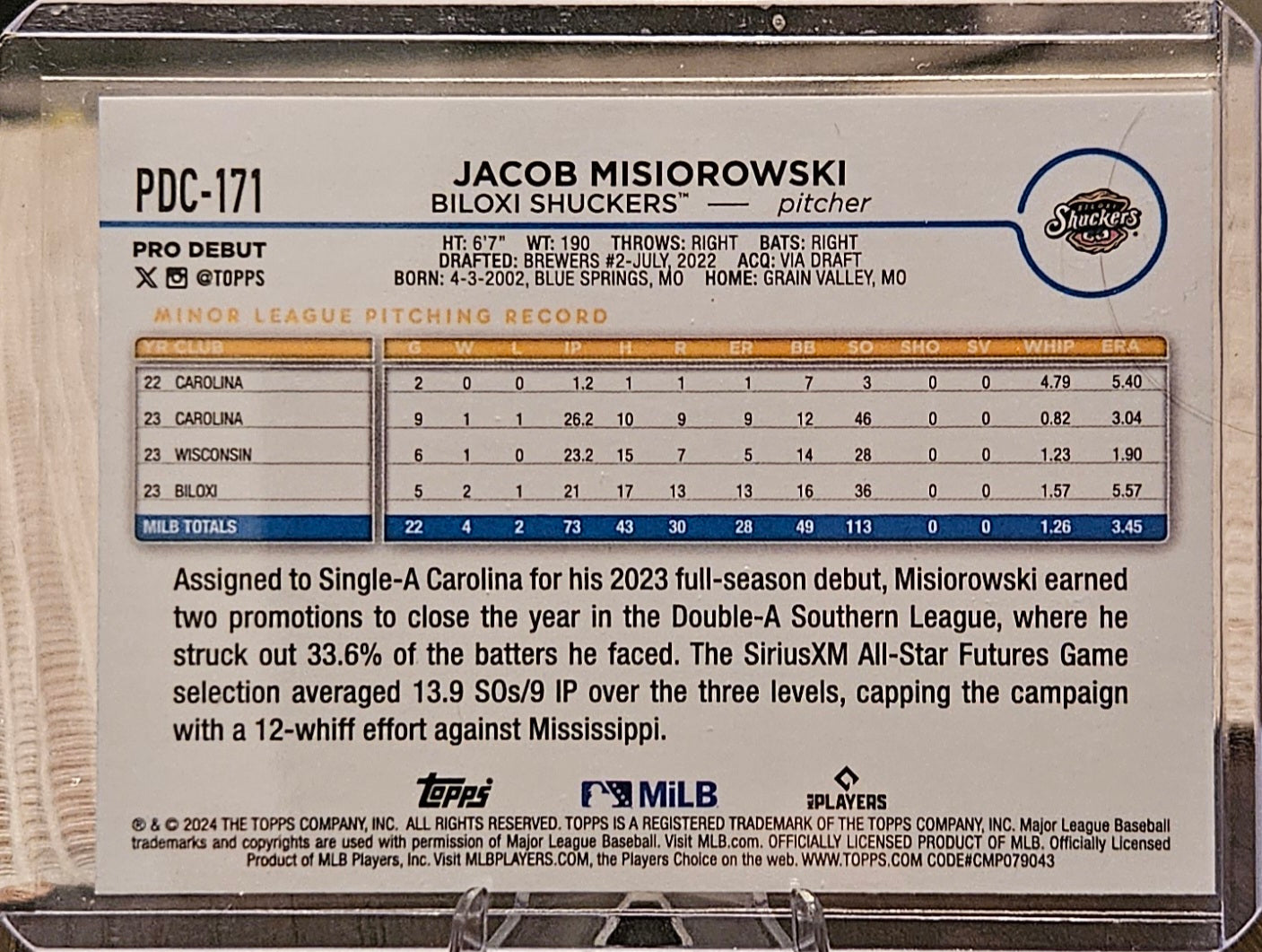 2024 Topps Chrome Pro Debut - Jacob Misiorowski #PDC-171