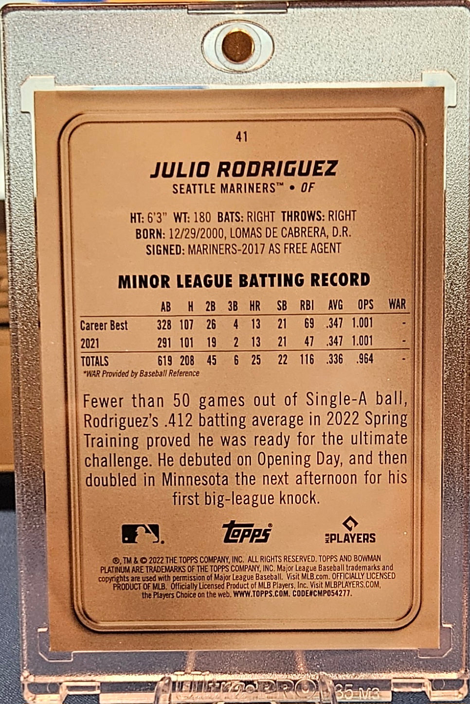 2022 Bowman Platinum- Julio Rodriguez #41 - Ice Foil (RC)