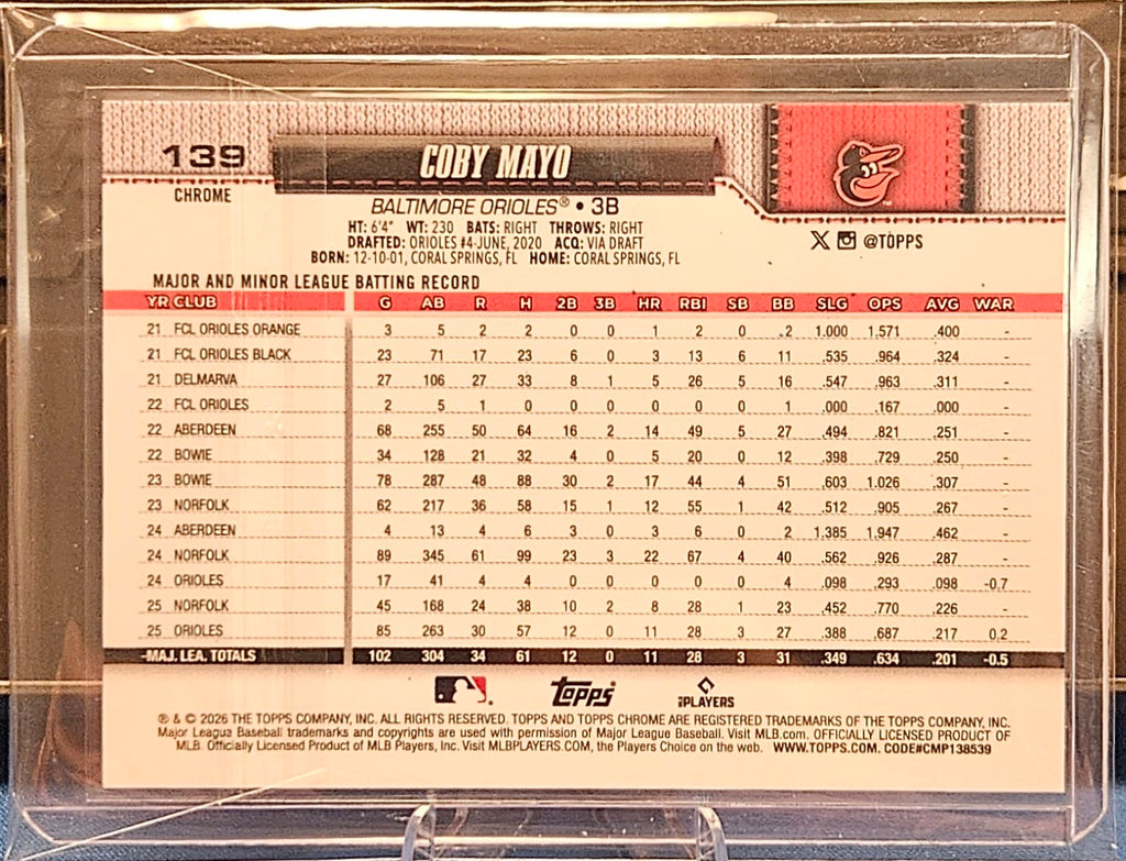 2026 Topps Chrome - Coby Mayo #139 - Gold RayWave 47/50