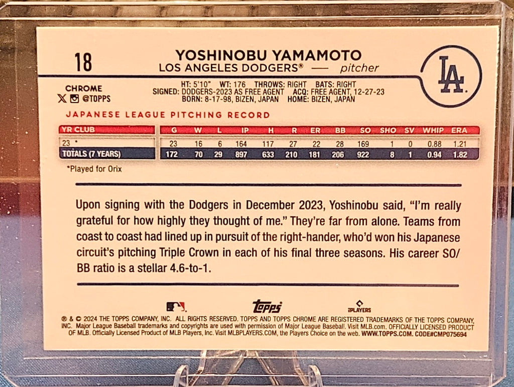 2024 Topps Chrome - Yoshinobu Yamamoto #18 - Sepia Refractor (RC)