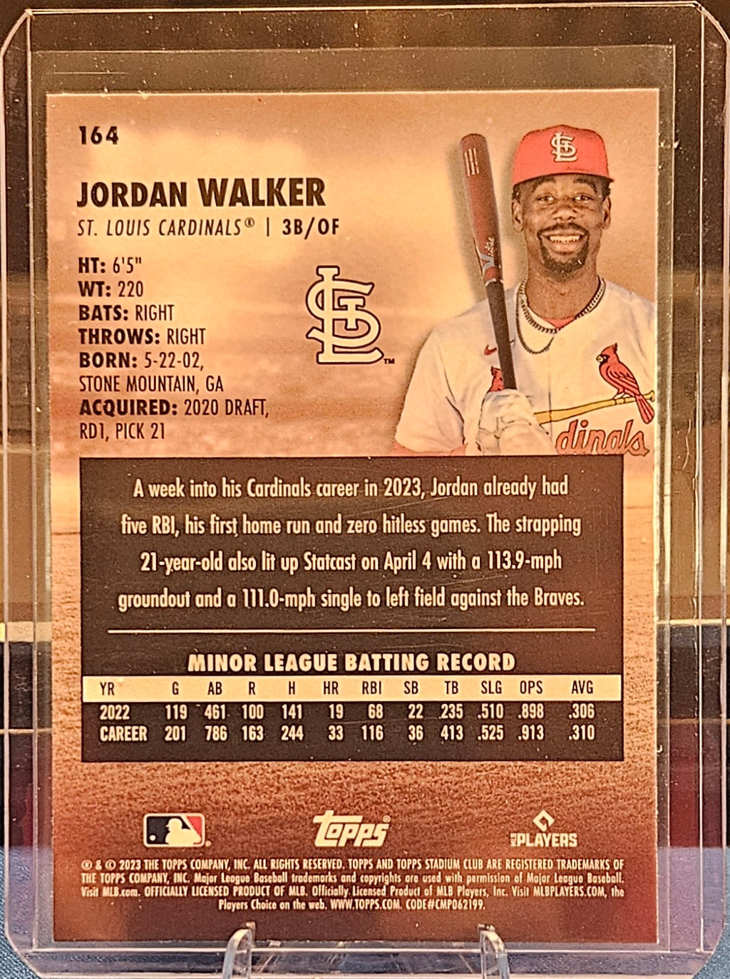 2023 Topps Stadium Club - Jordan Walker #164 - Gold Minted Refractor (RC)